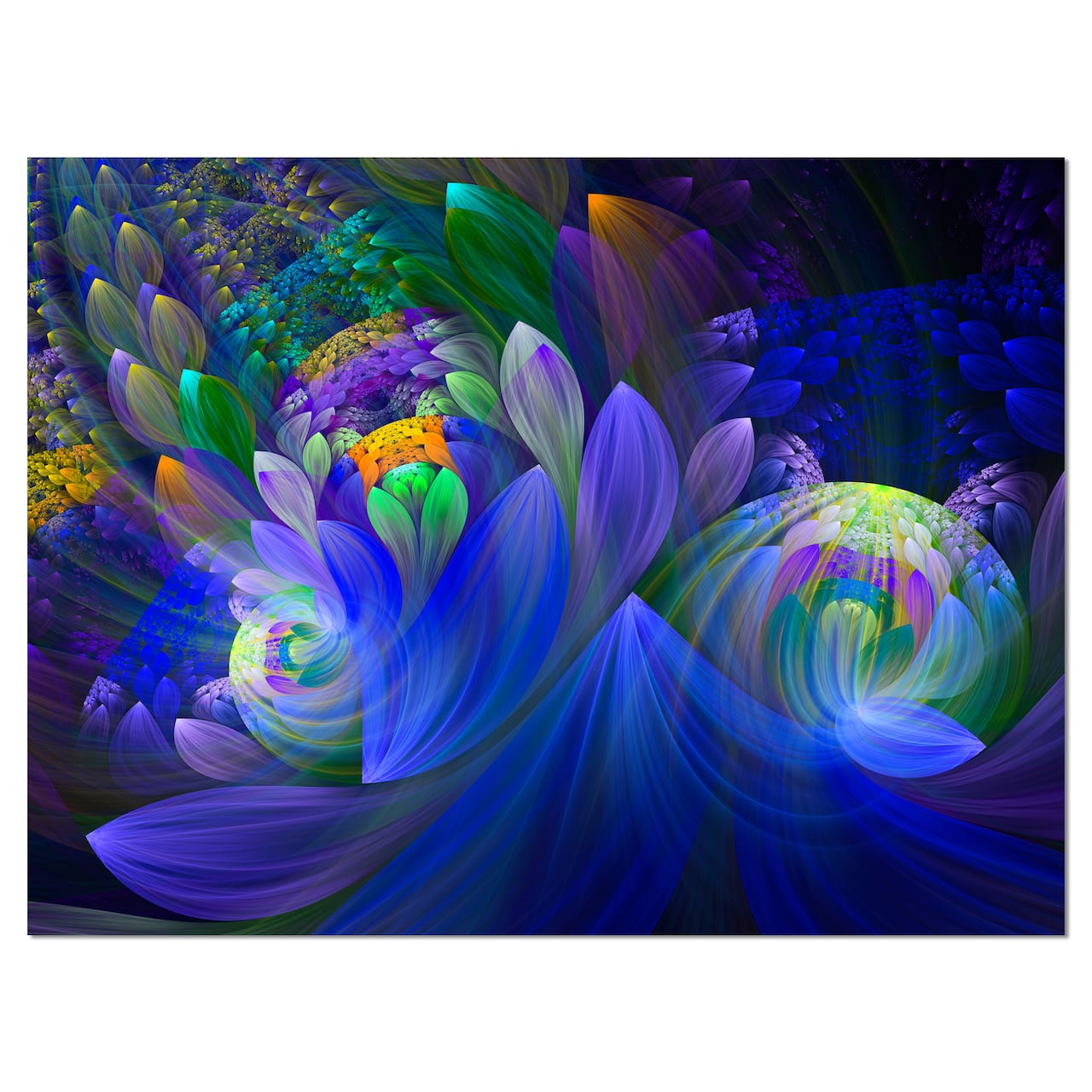 Designart - Blue Fractal Flower Bouquet - Floral Canvas Art print